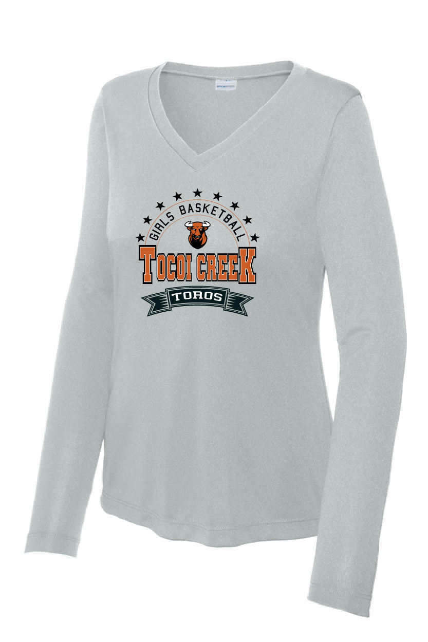 Tocoi Creek Girls Basketball with Stars Edition T-Shirt - Long Sleeve V-Neck Ladies' Cut