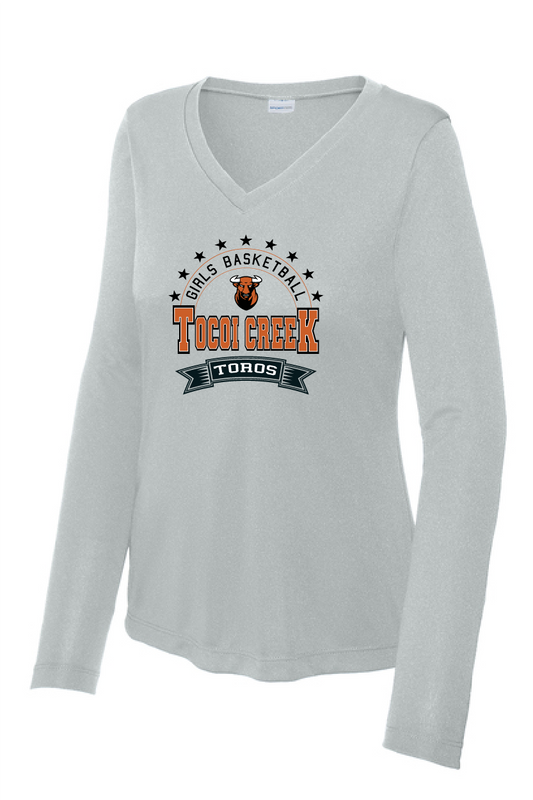 Tocoi Creek Girls Basketball with Stars Edition T-Shirt - Long Sleeve V-Neck Ladies' Cut