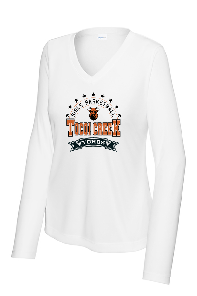 Tocoi Creek Girls Basketball with Stars Edition T-Shirt - Long Sleeve V-Neck Ladies' Cut