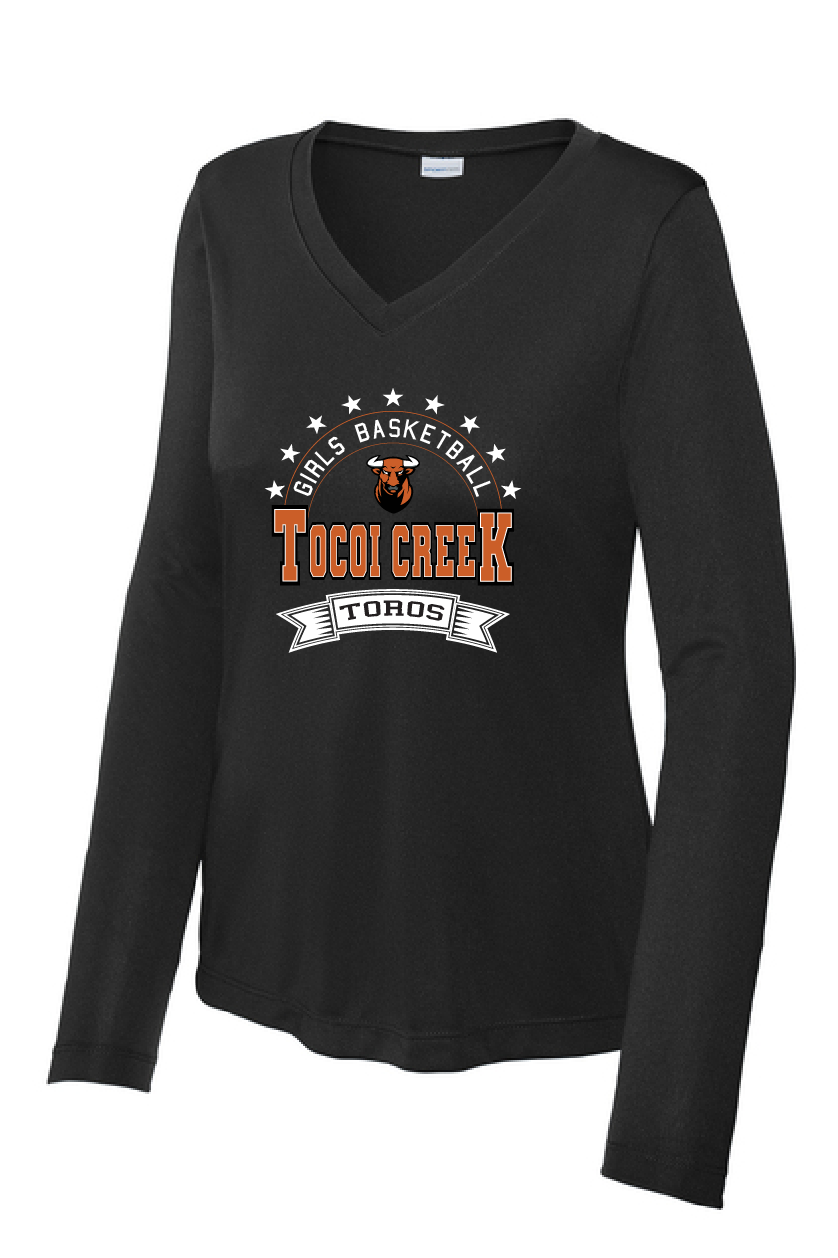 Tocoi Creek Girls Basketball with Stars Edition T-Shirt - Long Sleeve V-Neck Ladies' Cut