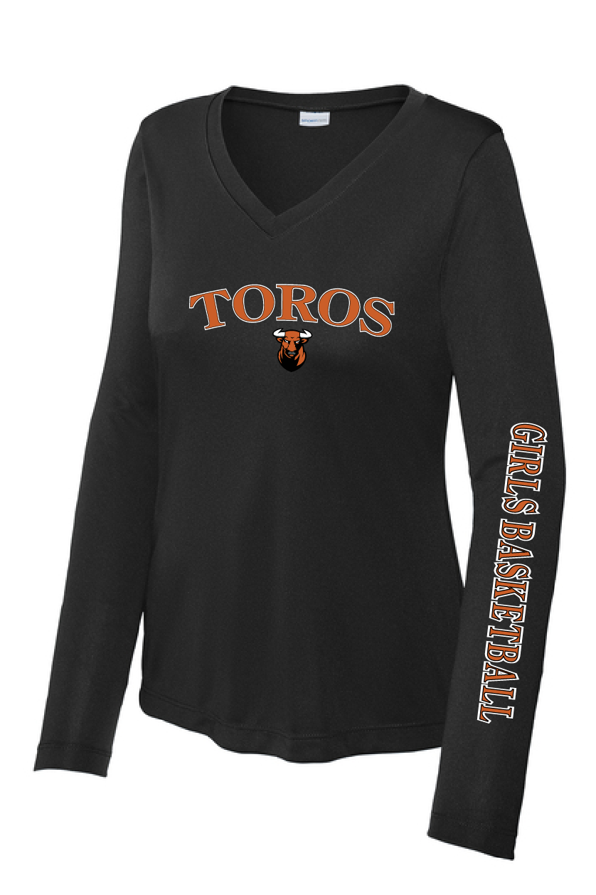 Toros with Girls Basketball Sleeve Edition T-Shirt - Long Sleeve V-Neck Ladies' Cut